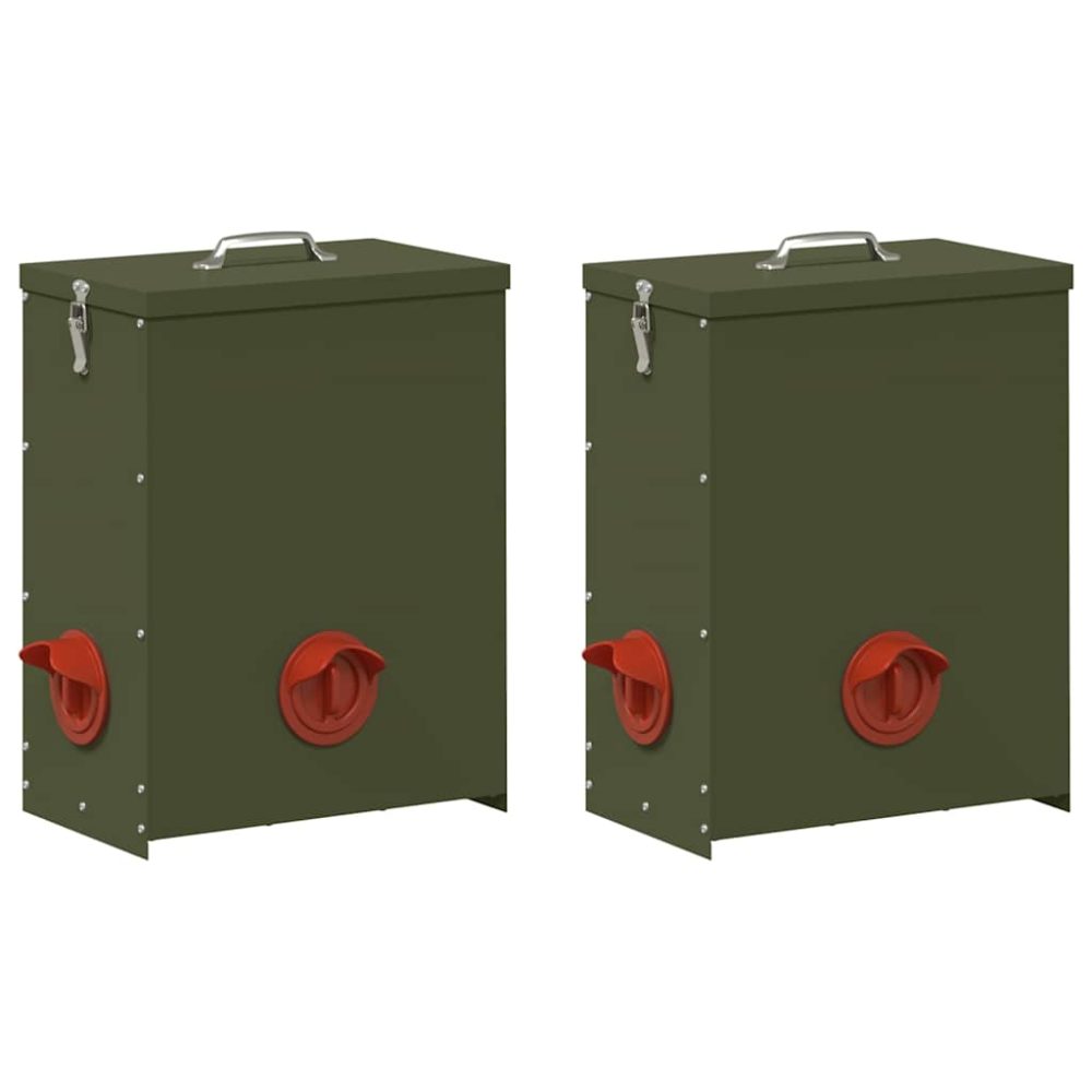 vidaXL Mangeoire pour poules 2 Vert olive 32,5 x 20,5 x 43 cm 25 kg