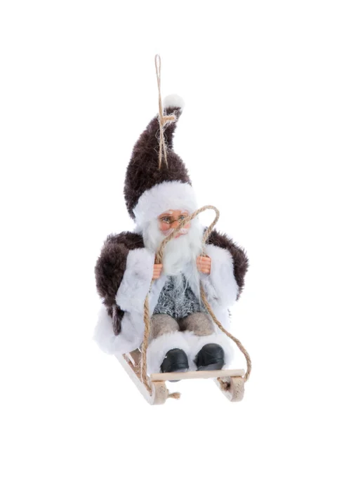 Pour équiper le jardin：Père Noël en tissu sur luge - 18 cm