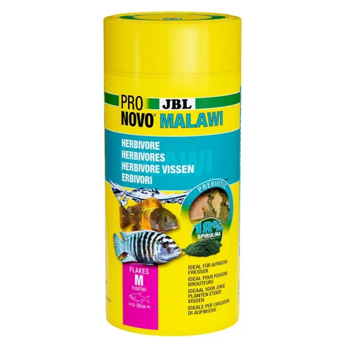 Pour vos jardins：Flocons pour Cichlidés brouteurs d’aufwuchs des lacs Malawi et Tanganyika JBL Pronovo Malawi Flakes M - 1000 ml