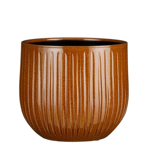 Choix nature：Pot rond Edelman Hollande cannelé ocre Pablo – Ø 25 x H 20 cm