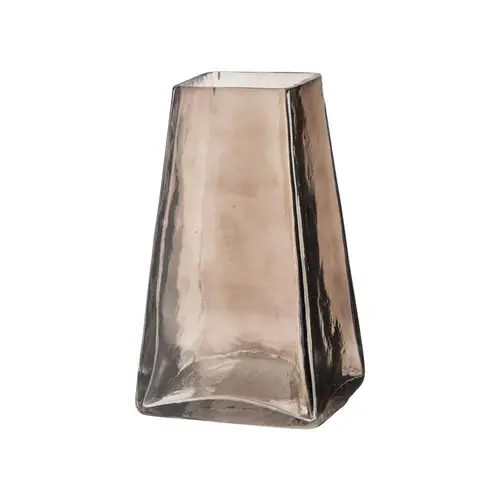 Solution au jardin：Vase carré en verre fumé gris - Ø 15,5 x H 30 cm