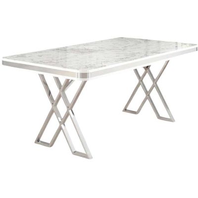 Table de repas design 130 x 80 cm Vals (Blanc marbré et Chrome)