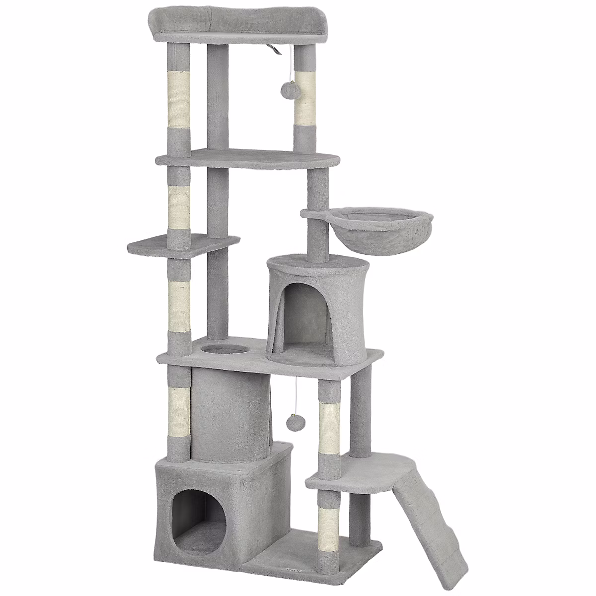 Arbre à chat design gris clair multi-activités – zones de repos, griffoirs, H.170 cm