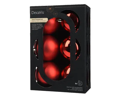Pour profiter du jardin:Ensemble de 6 boules en plastique recyclé rouge brillant et mat - Ø 8 cm