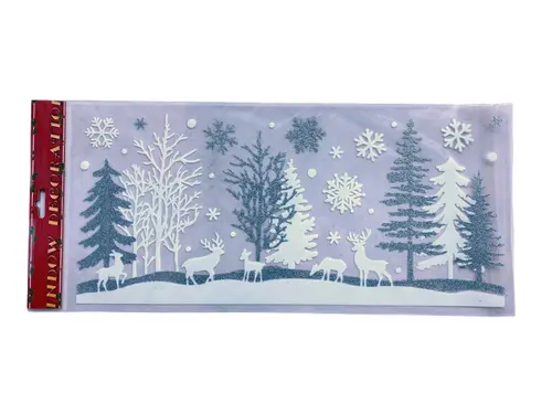 Pour profiter pleinement de l’extérieur:Sticker scintillant argent et blanc village - 23 x 49 cm