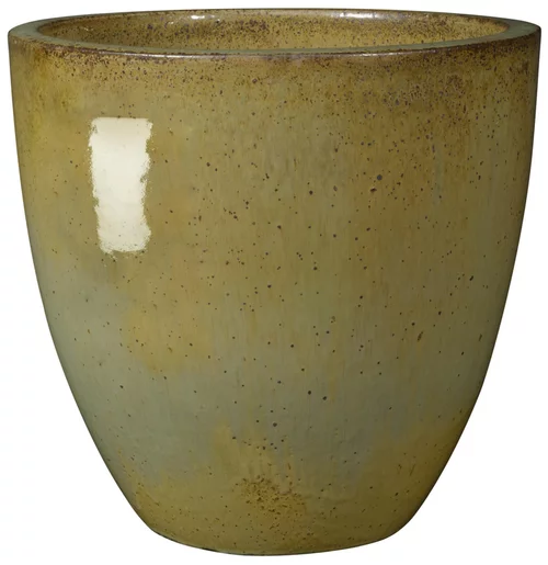 Autour du jardin：Vase en terre cuite émaillée jaune vert Deroma Tonkin Avocado 25 L - Ø 40 x H 36 cm