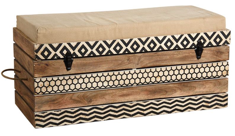 Coffre banc Zigzag en manguier et coton