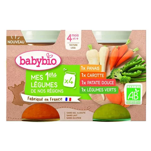 Idée au jardin：Petits pots pour bébé dès 4 mois aux légumes Babybio Mes 1ers légumes de nos régions – 4 x 130 g