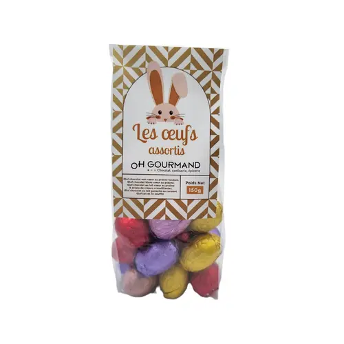 Pour vos moments au jardin:Sachet œuf chocolat coloré mixte Oh Gourmand - 150 g