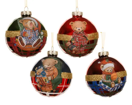 Pour l’extérieur：Boule en verre multicolore avec motif ours - Ø 8 cm