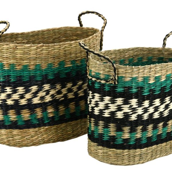 Paniers en jonc naturel et teinté (Lot de 2)