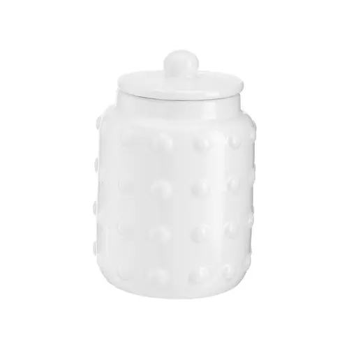 Pour donner du style au jardin：Boîte décorative en grès blanc à relief grand modèle - Ø 14 x H 19 cm