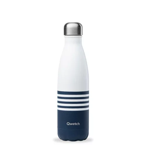Jardin équipement：Bouteille isotherme Qwetch en inox Marinière bleu blanc 500 ml