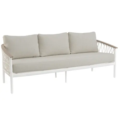 Esprit jardin：Canapé 3 places crème en aluminium et corde Bizzotto Fenix - 205 x 75 x 85 cm