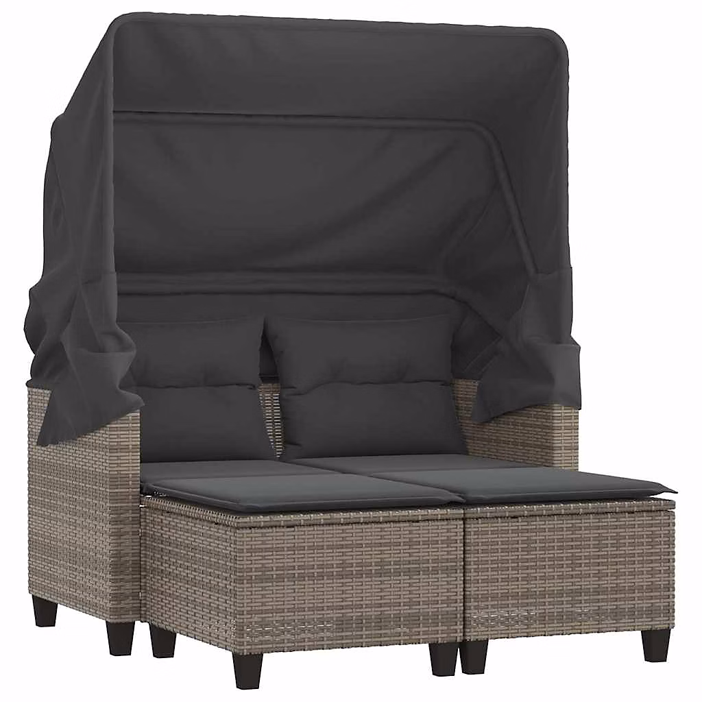 Canapé de jardin 2 places avec auvent et tabourets gris rotin vidaXL – Réf. IUJUAIHPP4638931091
