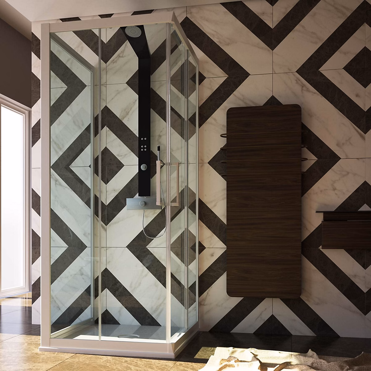 Cabine de douche 3 Côtés en PVC 80 × 100 × 80 CM H200 Transparent mod. Lite Profil Blanc