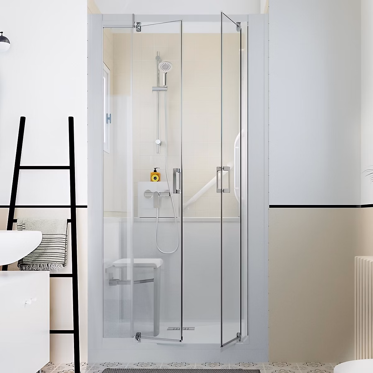 Cabine de douche Kinedo Kinemagic Design 100 × 70 niche basse pivotante transparent thermostatique