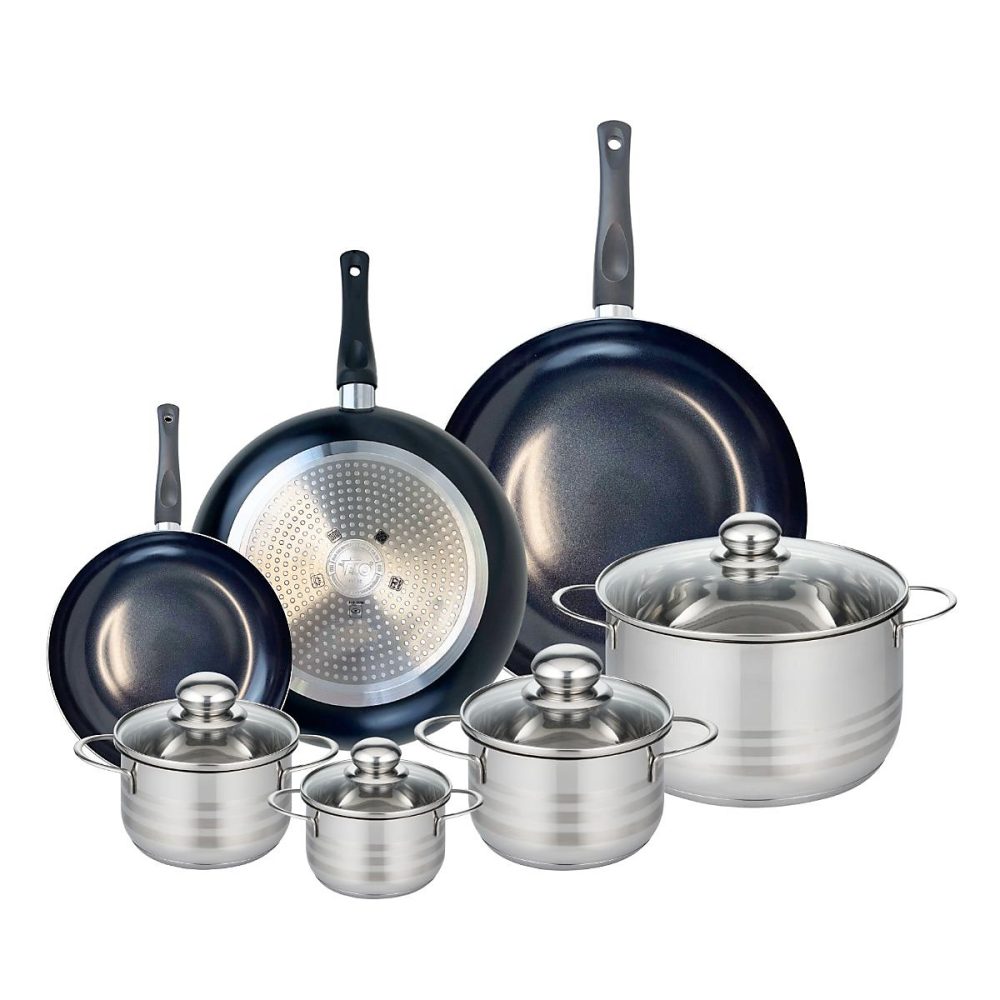 Ensemble de 3 Poêles de cuisson 20 – 28 et 32 cm et 4 faitouts 12, 14, 16 et 24 cm Elo Prima Brillant