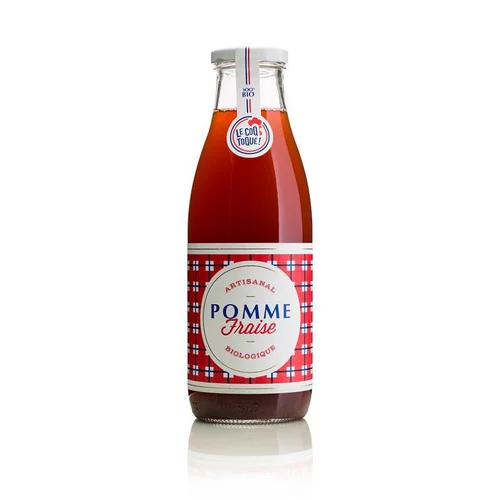 Pour tous les jours:Jus de pomme fraise bio. La bouteille de 75 cl