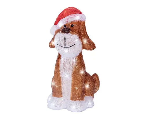 Un choix pratique pour l’extérieur：Chien marron lumineux en acrylique à 30 LED blanc froid sur piles pour extérieur - 30 cm