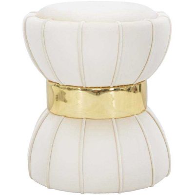 Pouf en tissu avec surpiqures Flower 40 x 44 cm (Crème)