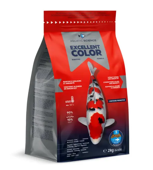 Pour l’extérieur:Nourriture complète premium pour koïs de minimum 7 cm de long Aquatic Science Excellent Color - Taille S sac de 2 kg