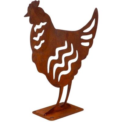 Animal en acier effet rouillé à poser (Poule)