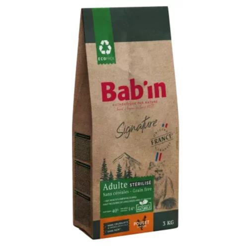 Extérieur tendance：Croquettes pour chat adulte stérilisé au poulet sans céréales Bab'in Signature - 6 kg