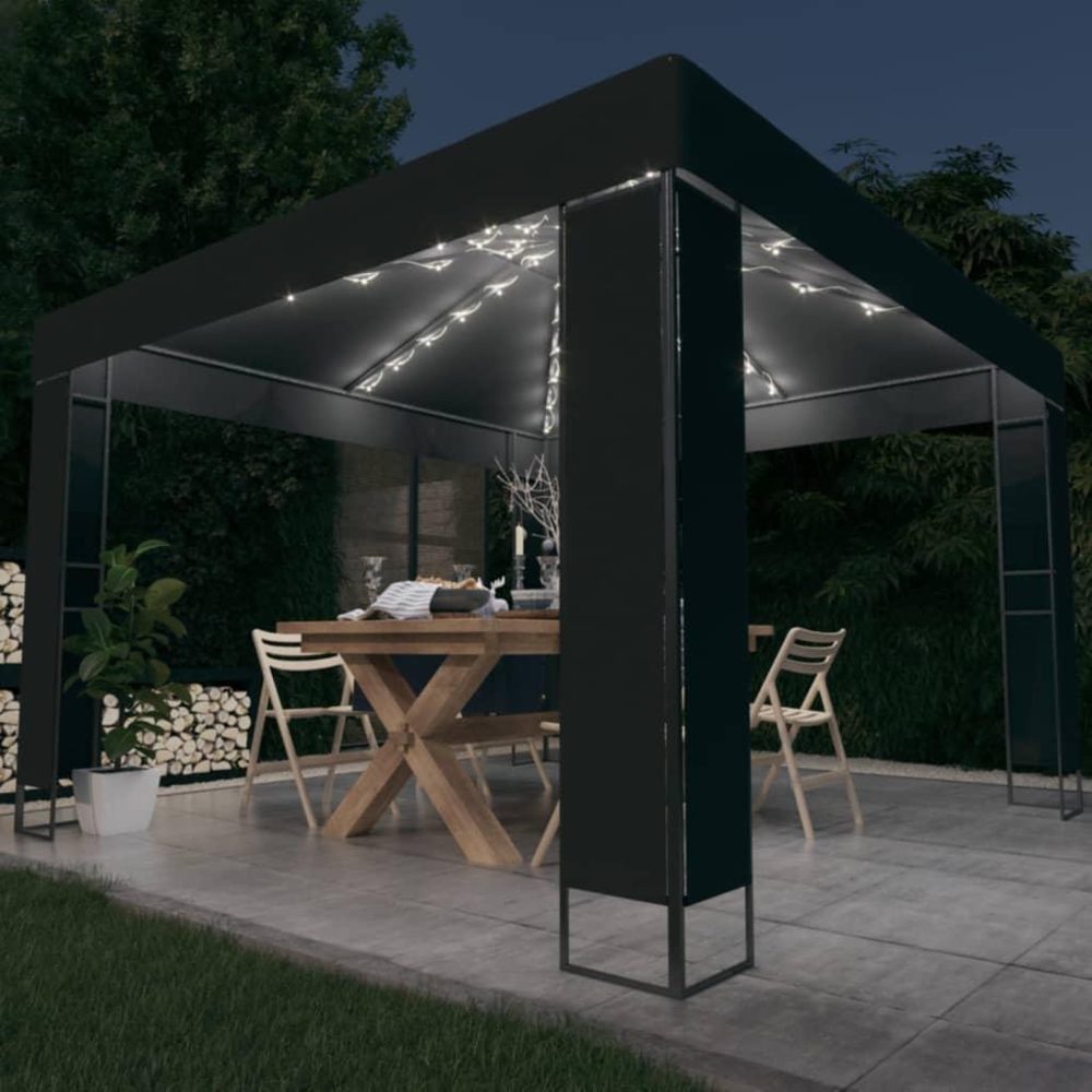 VIDAXL Tonnelle avec double toit et lumieres LED 3x3 m Anthracite