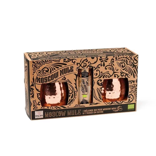 Bien utile au jardin：Coffret de préparation pour moscow mule bio avec deux tasses en cuivre Quai Sud - 110 g