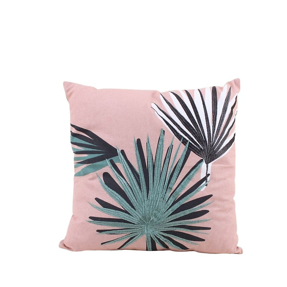 Coussin en coton rose motif fleuris 45 × 45cm