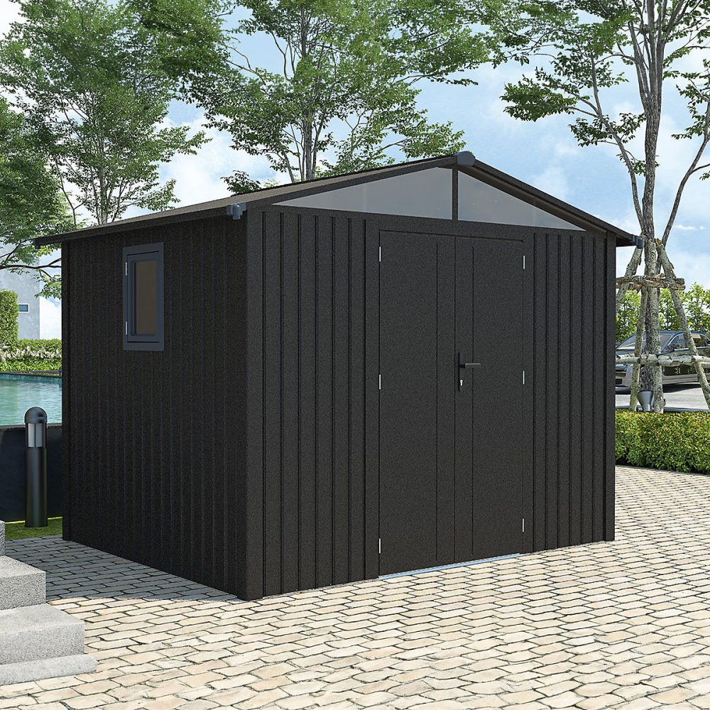 Abri de jardin métal gris anthracite 5.71 m² + kit d'ancrage | Abri de jardin