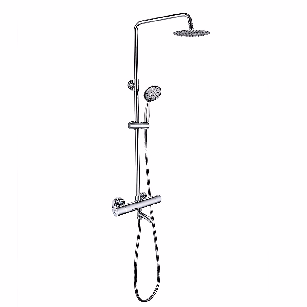 Colonne de douche thermostatique extra – longue AVEC bec rond 100 | 150 cm | finition chrome poli | en laiton Kibath