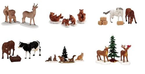 Espace vert sélection:Figurines pour village de Noël Lemax Harvest crossing thème Animaux des bois - 3 pièces
