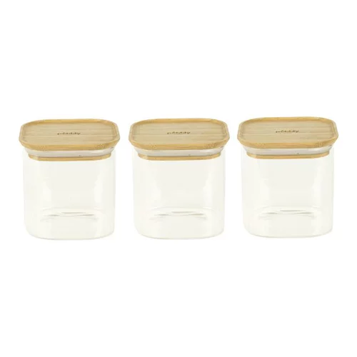 Essentiel au jardin：Lot de 3 boites carrées en verre et bambou - 800 ml