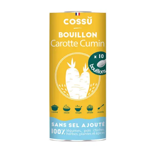 Côté végétal：Bouillon déshydraté carotte cumin bio Cossû x 10 - 40 g