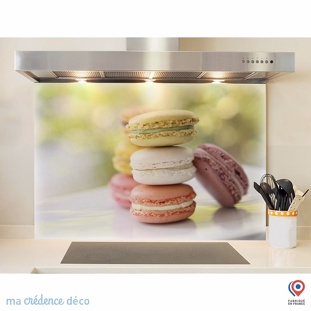 Crédence cuisine fond de hotte Macarons colorés | Verre trempé – L 70 cm x H 60 cm – MaCrédenceDéco