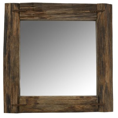 Miroir carré en bois recyclé rustique (Carrée)