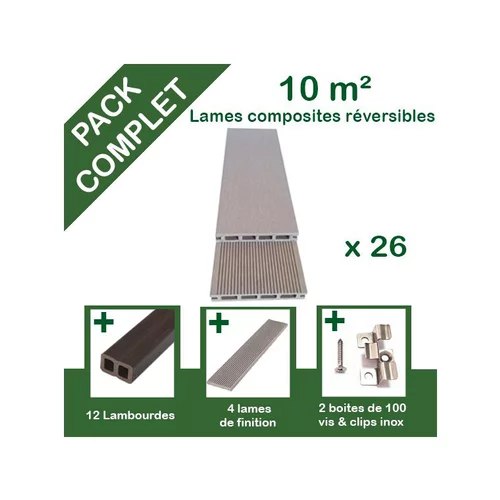 Utile extérieur:Pack complet de lattes en composite beige pour terrasse Green Outside - 10 m²