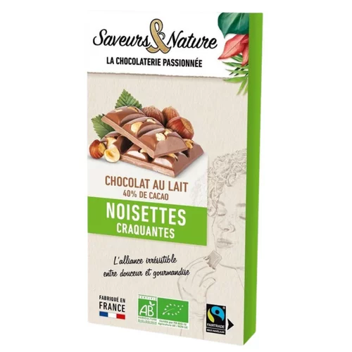 Sélection pour votre jardin:Chocolat au lait noisettes entières bio Saveurs et Nature - 100 g