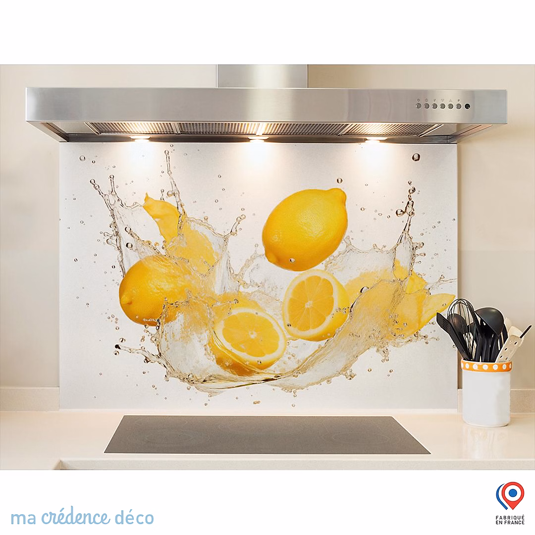 Crédence cuisine fond de hotte Bain de citrons 2 – Verre trempé | L 60 cm x H 45 cm | MaCrédenceDéco