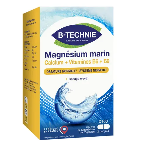 L’allié de vos extérieurs:Magnésium marin vitamines Calcium + vitamines B6 et B9 B-Technie - les 100 gélules végétales