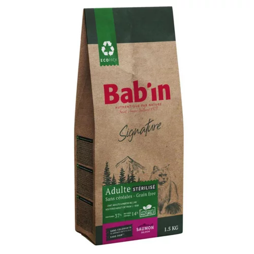 Espace vert essentiel:Croquettes pour chat adulte stérilisé au saumon sans céréales Bab'in Signature - 1,5 kg