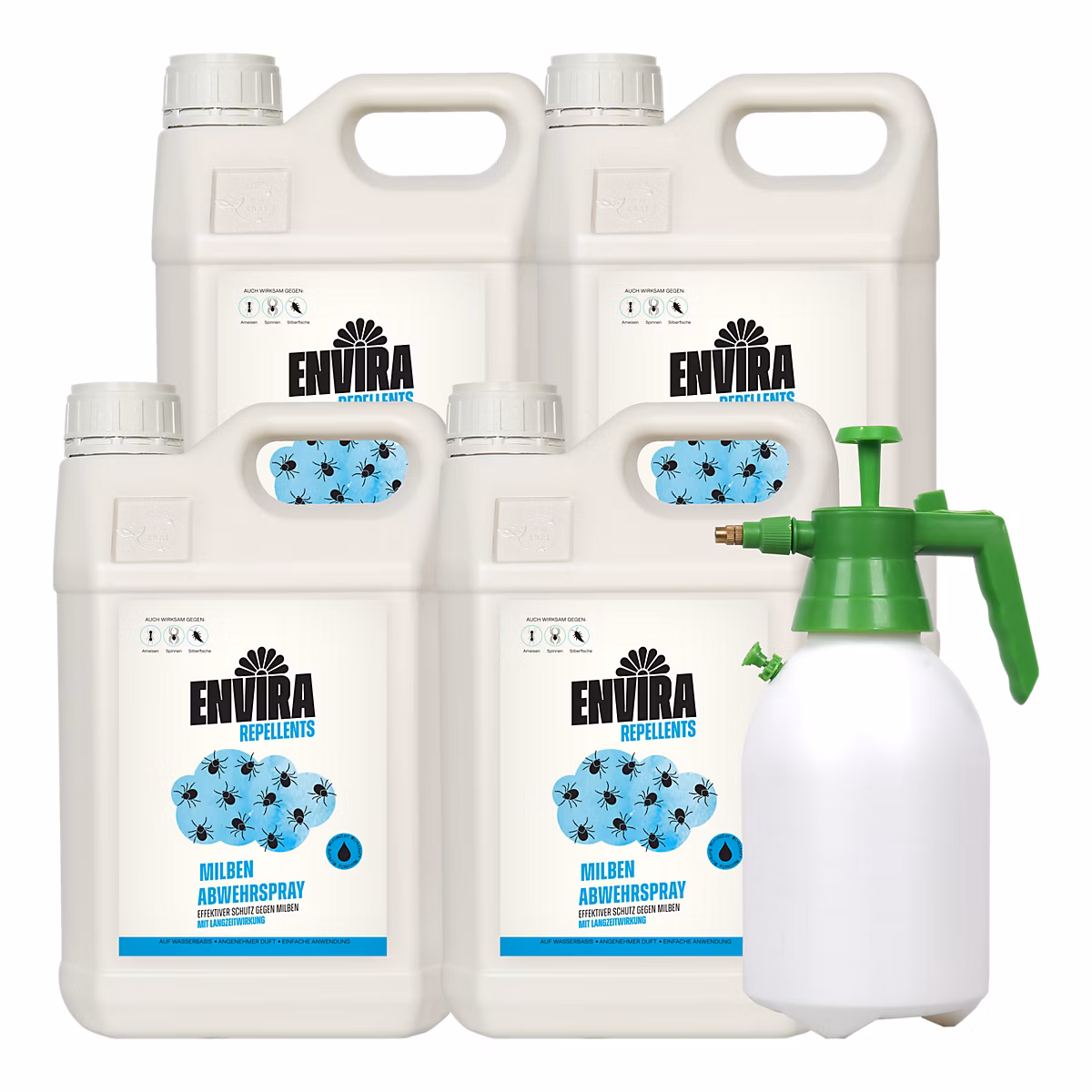 Envira Spray Anti-Acariens avec Pulvérisateur à Pression – Protection Rapide et Efficace 4 × 5L + Pulvérisateur
