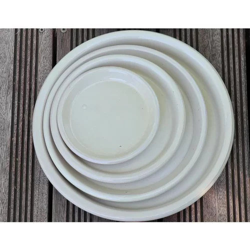 Adapté à l’extérieur:Soucoupe coloris beige en terre émaillée - Ø 28 cm