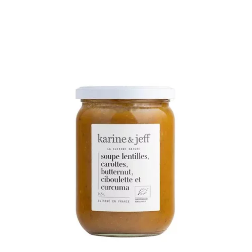 Utile pour le jardin:Soupe lentilles carottes butternut ciboulette et curcuma bio Karine & Jeff - 500 ml