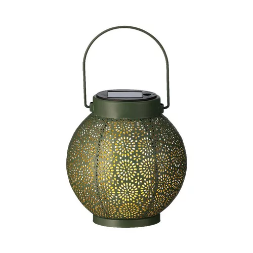 Pour vos moments en extérieur：Lanterne solaire ronde à poser ou suspendre verte et or - Ø 14 x H 16 cm