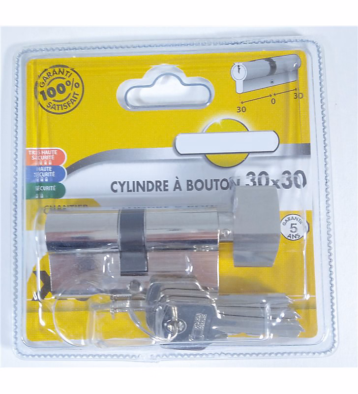Cylindre de porte 30 × 30 mm barillet 3 cles Canon à bouton