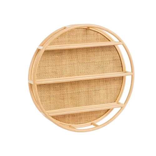 Idée utile：Etagère ronde 3 plateaux coloris bois en rotin - 60 x 60 x 12 cm