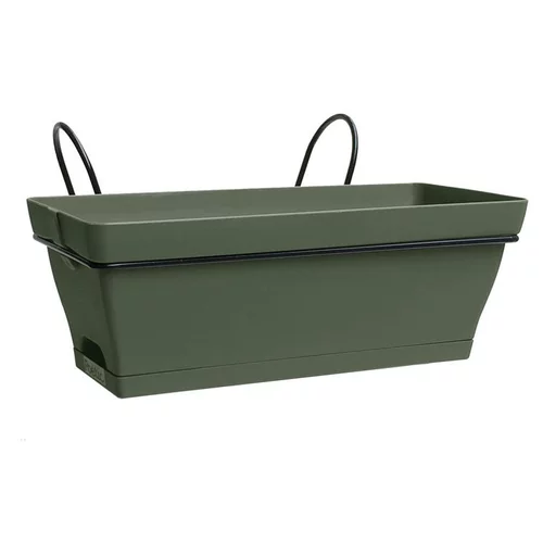 Facile jardin：Jardinière kaki avec soucoupe clipsée et support Poetic Babyroméo - 28 x 16 x 10 cm